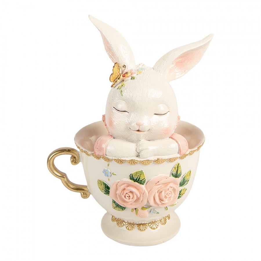 Dekorace králík v šálku s růžemi - 16*13*22 cm