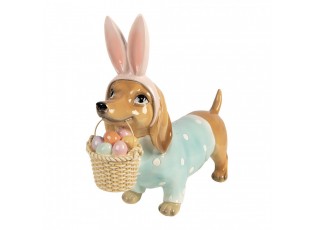 Dekorace jezevčík ve svetříku a králičími oušky a vajíčky - 31*10*27 cm