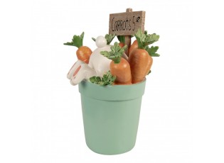 Dekorace králík v květináčku s mrkvemi - 21*20*28 cm