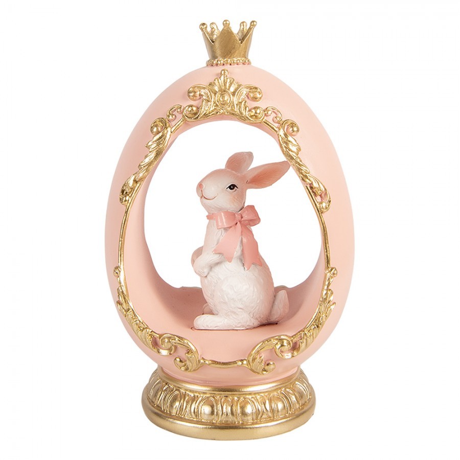 Růžovo-zlaté zdobené vajíčko s králíčkem a korunkou - 13*10*20 cm 6PR6105