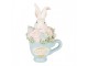 Dekorace králík v modrém šálku a květy - 11*9*16 cm Clayre & Eef