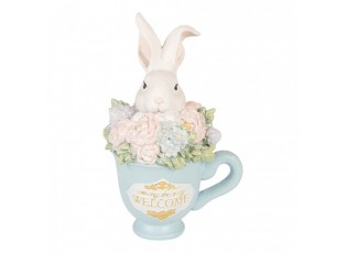 Dekorace králík v modrém šálku a květy - 11*9*16 cm