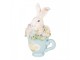 Dekorace králík v modrém šálku a květy - 11*9*16 cm Clayre & Eef