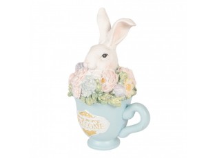 Dekorace králík v modrém šálku a květy - 11*9*16 cm