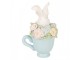 Dekorace králík v modrém šálku a květy - 11*9*16 cm Clayre & Eef