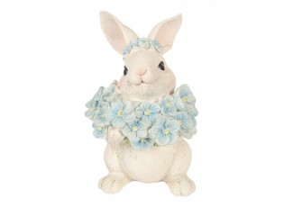 Dekorace bílý králík s modrými květy - 9*10*13 cm