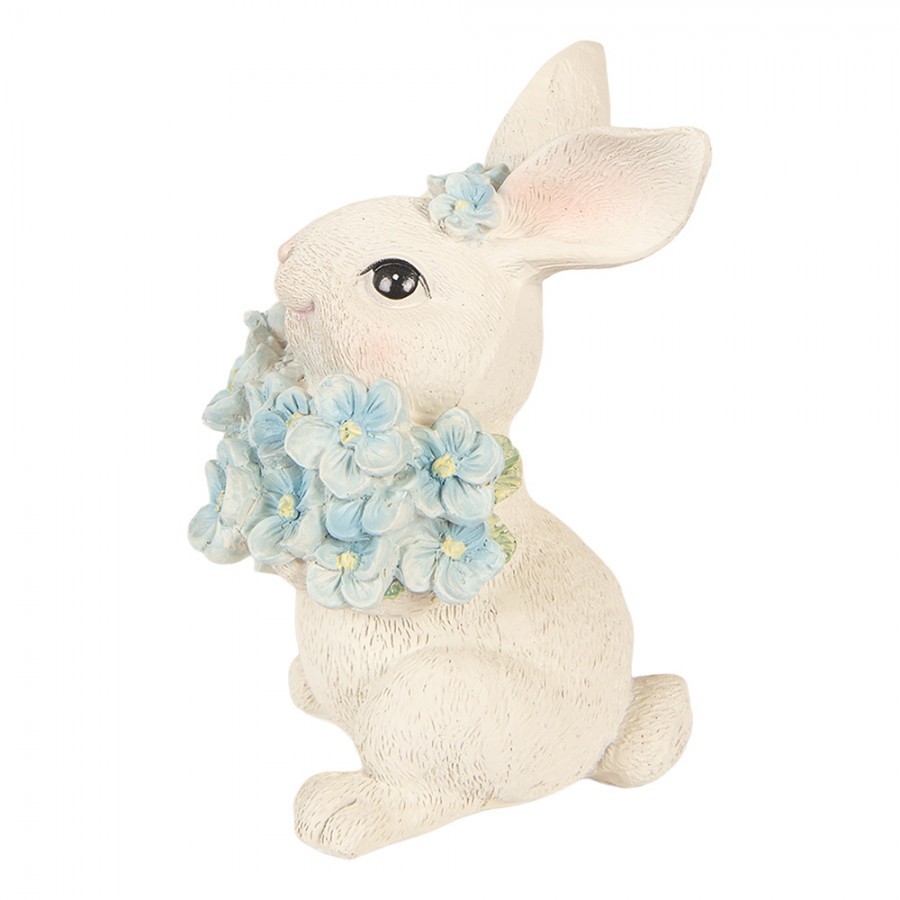 Dekorace bílý králík s modrými květy - 9*10*13 cm Clayre & Eef Dekorace bílý králík s modrými květy - 9*10*13 cm Clayre & Eef
