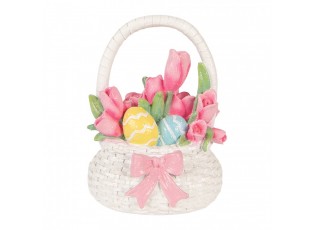 Dekorace košík s tulipány a vajíčky - 14*11*18 cm