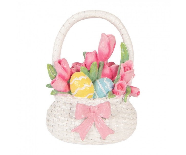 Dekorace košík s tulipány a vajíčky - 14*11*18 cm Clayre & Eef