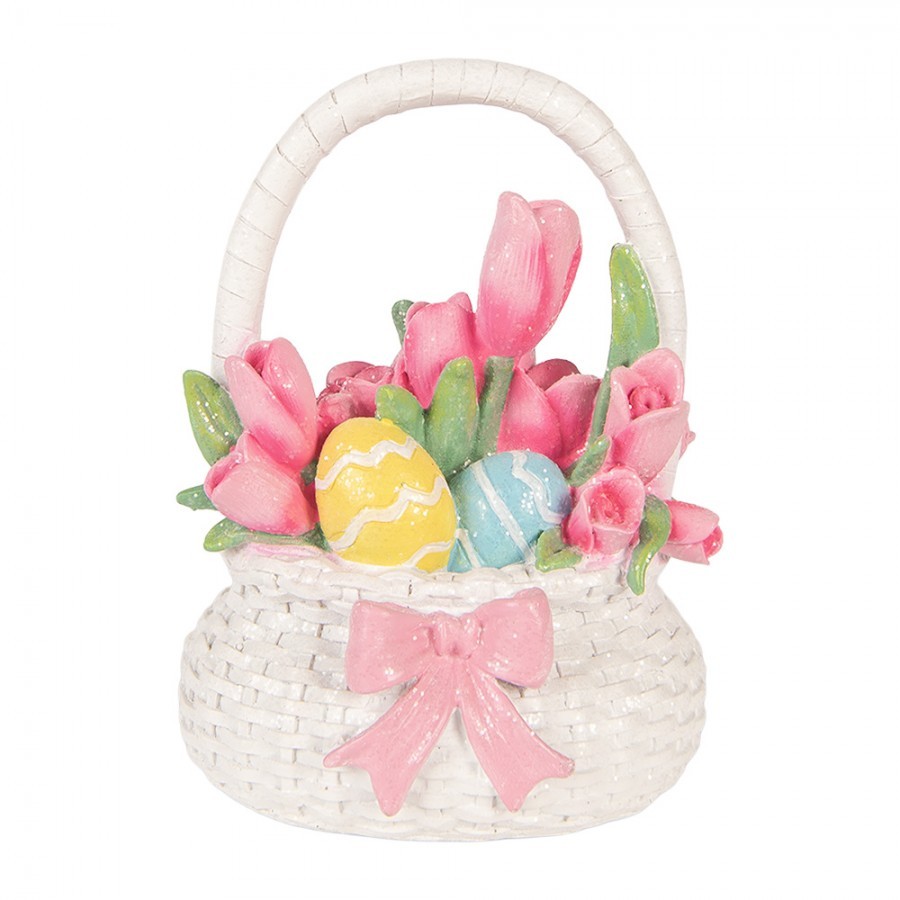 Dekorace košík s tulipány a vajíčky - 14*11*18 cm