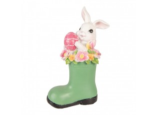 Dekorace bílý králík v zelené holínce - 13*8*20 cm