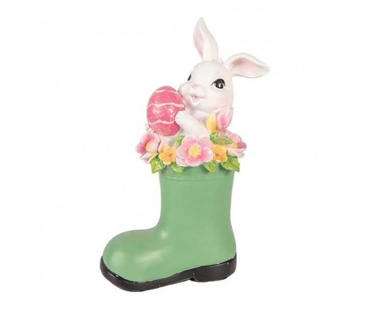 Dekorace bílý králík v zelené holínce - 13*8*20 cm Clayre & Eef