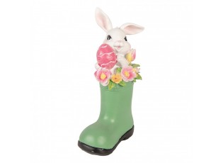 Dekorace bílý králík v zelené holínce - 13*8*20 cm