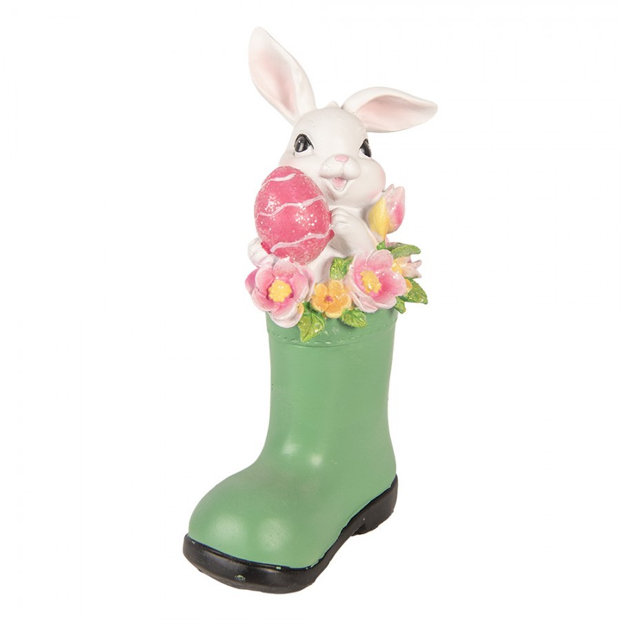 Dekorace bílý králík v zelené holínce - 13*8*20 cm Clayre & Eef Dekorace bílý králík v zelené holínce - 13*8*20 cm Clayre & Eef