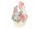 Dekorace bílý králíček v košíčku s květy - 15*9*16 cm Clayre & Eef