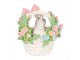 Dekorace bílý králíček v košíčku s květy - 15*9*16 cm Clayre & Eef