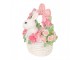 Dekorace bílý králíček v košíčku s květy - 15*9*16 cm Clayre & Eef