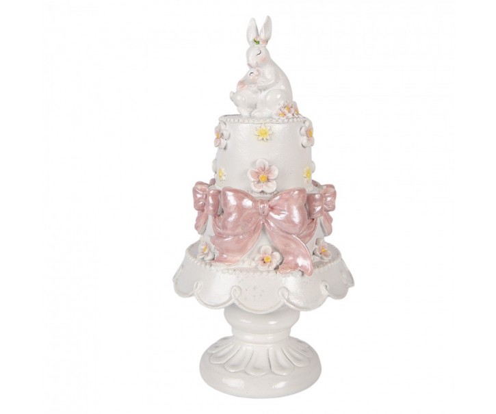 Bílo-růžová dekorace králíčci na dortu na podstavci - Ø 15*29 cm Clayre & Eef