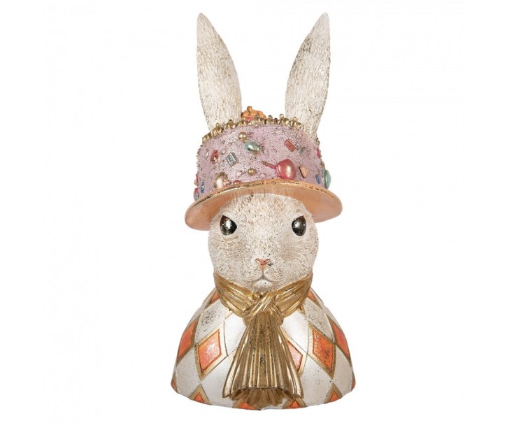 Dekorace busta králičí žena ve zdobeném klobouku - 26*26*50 cm Clayre & Eef