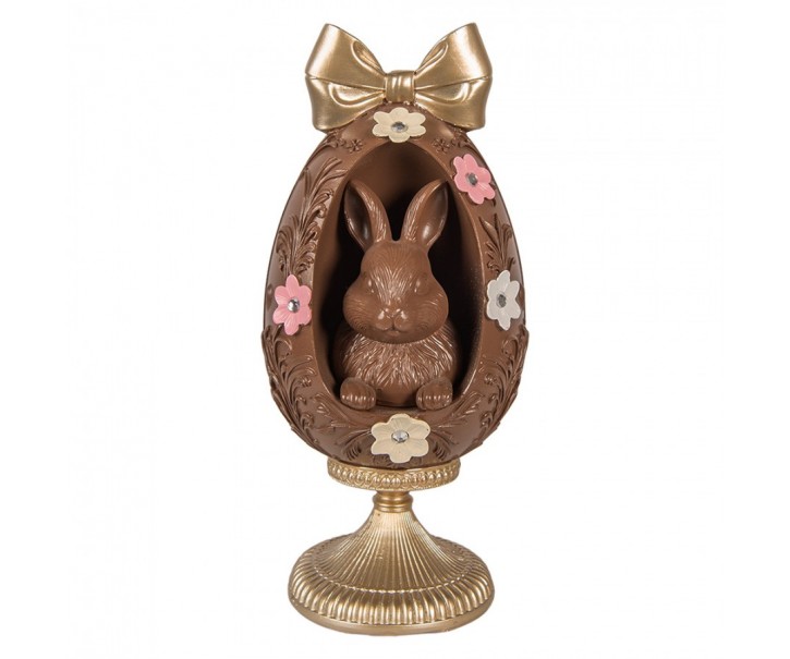 Čoko vajíčko na podstavci s králíčkem a mašlí - Ø 12*26 cm Clayre & Eef