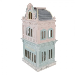 Růžovo-modrý dekorační domek cukrárna Pattiserie - 19*15*38 cm