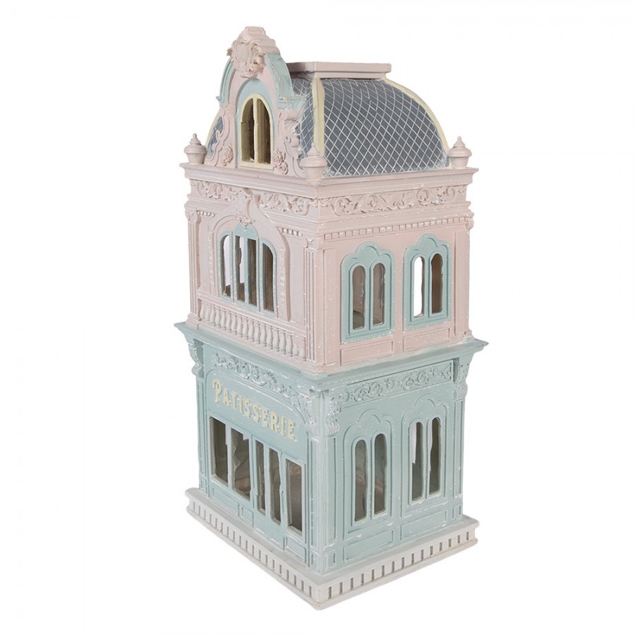 Růžovo-modrý dekorační domek cukrárna Pattiserie - 19*15*38 cm