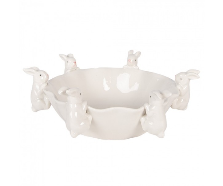Decorative Bowl Rabbit 21x20x7 Cm White Ceramic - 21*21*7 cm Clayre & Eef