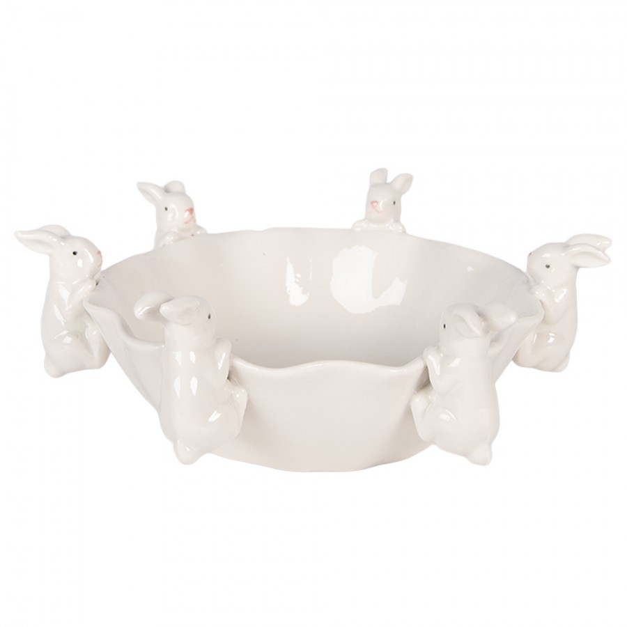 Decorative Bowl Rabbit 21x20x7 Cm White Ceramic - 21*21*7 cm