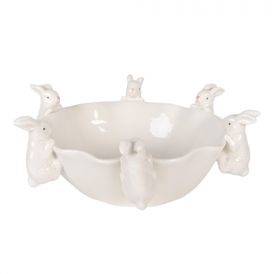 Decorative Bowl Rabbit 21x20x7 Cm White Ceramic - 21*21*7 cm
