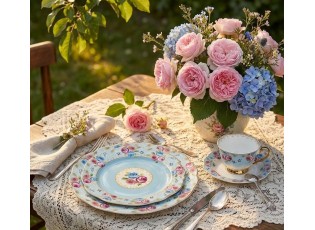 Porcelánový šálek s podšálkem Blue Garden II - 12*9*7 / Ø 15*2 cm / 160 ml