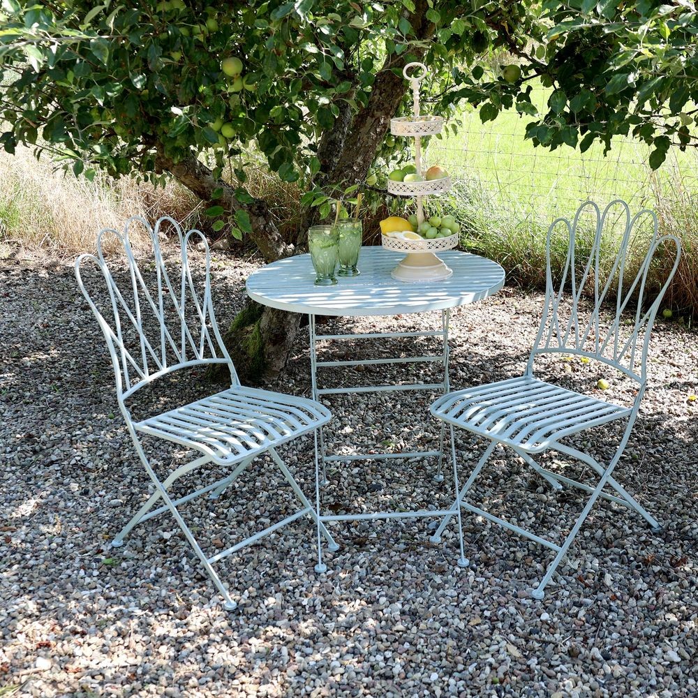 Modrý zahradní bistro set stůl a 2 židle La Mointré - Ø 70*75 / 2x 42*55*93cm