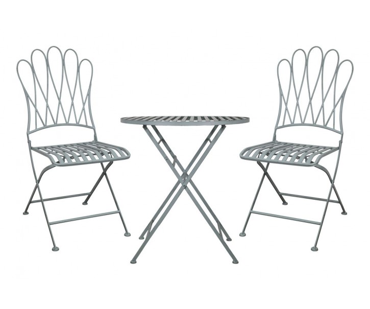 Modrá zahradní bistro stůl a 2 židle La Mointré - Ø 70*75 / 2x 42*55*93cm Chic Antique