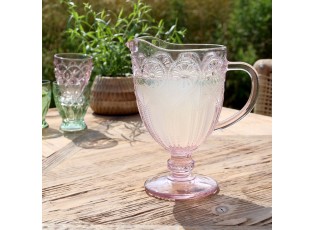 Růžový skleněný džbán se vzorem Saint-Émilion - 13*21,5 cm / 1000 ml