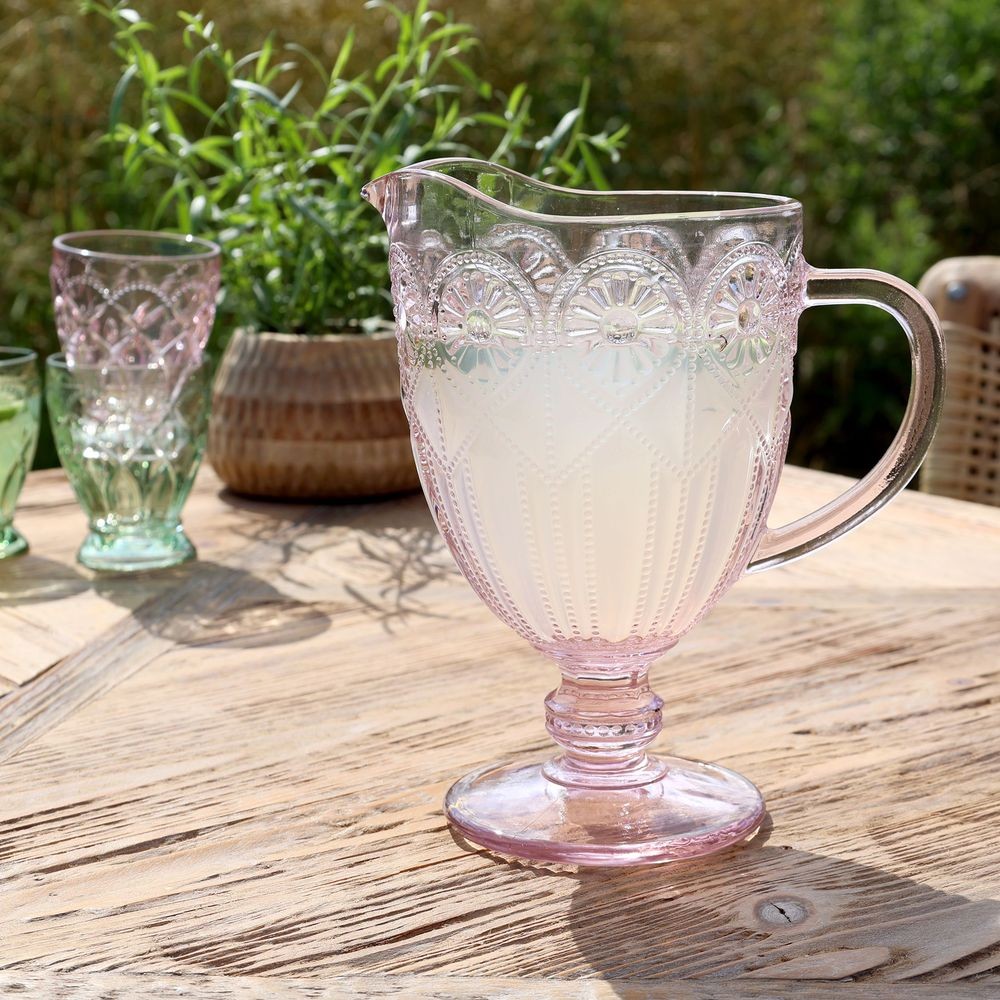 Růžový skleněný džbán se vzorem Saint-Émilion - 13*21,5 cm / 1000 ml