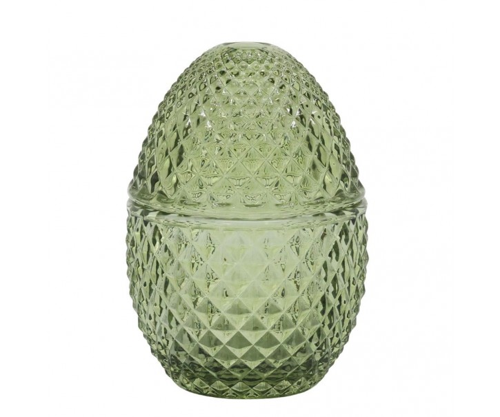 Zelená skleněná dóza vajíčko Saint-Émilion - Ø 8*12 cm Chic Antique