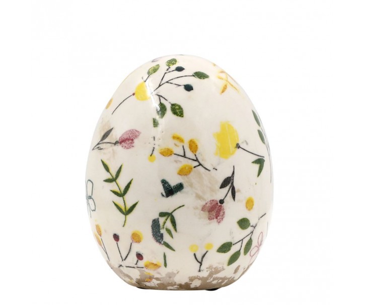 Béžové antik keramické vajíčko s květy Cavaillon - Ø 7*8 cm Chic Antique