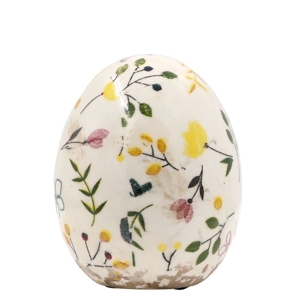 Béžové antik keramické vajíčko s květy Cavaillon - Ø 7*8 cm