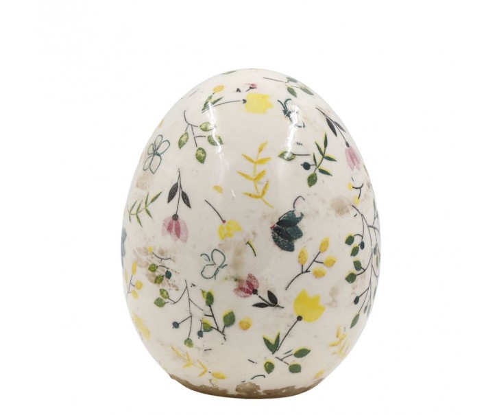 Béžové antik keramické vajíčko s květy Cavaillon - Ø 7*8 cm Chic Antique