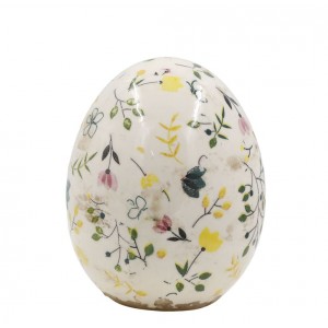 Béžové antik keramické vajíčko s květy Cavaillon - Ø 7*8 cm