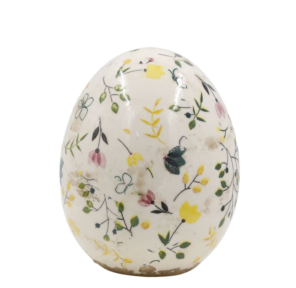 Béžové antik keramické vajíčko s květy Cavaillon - Ø 7*8 cm