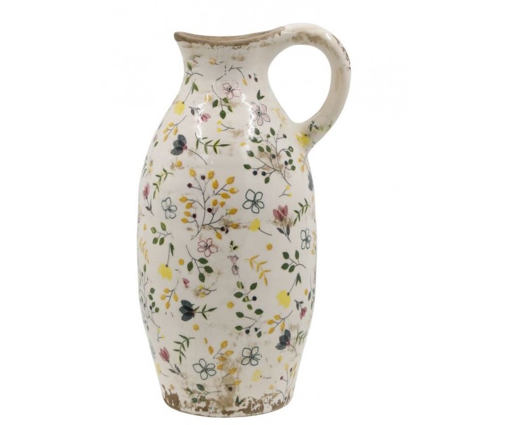 Béžový antik keramický džbán s květy Cavaillon - Ø 15*27 cm Chic Antique