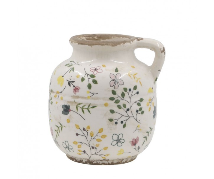 Béžový antik keramický džbán s květy Cavaillon - 13*13 cm Chic Antique