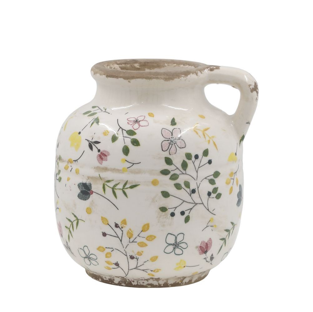 Béžový antik keramický džbán s květy Cavaillon - 13*13 cm