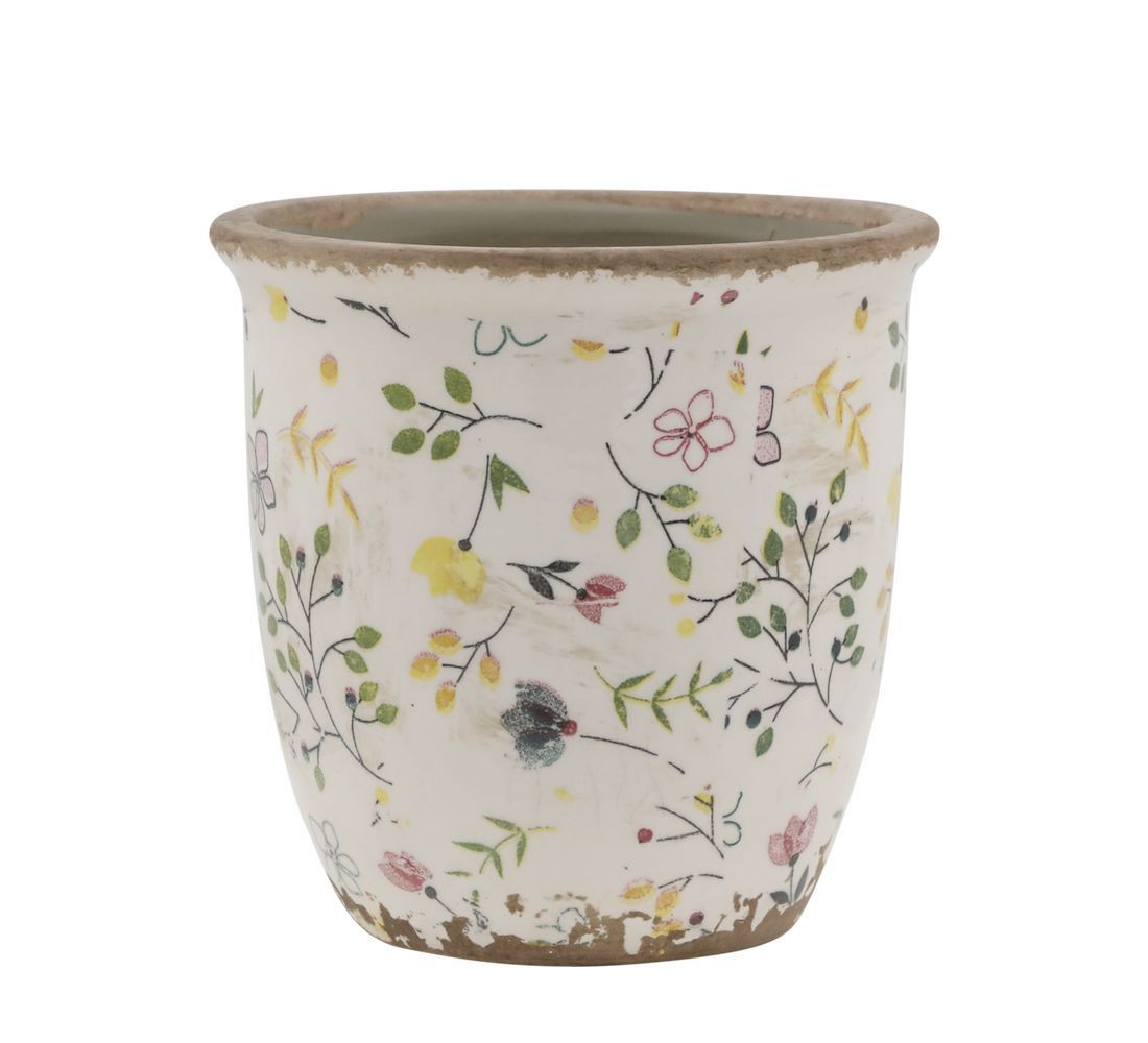 Béžový antik keramický obal květináč s květy Cavaillon S - Ø 12,5*12,5 cm 65094519