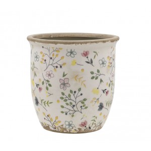 Béžový antik keramický obal květináč s květy Cavaillon M - Ø 14,5*14,5 cm