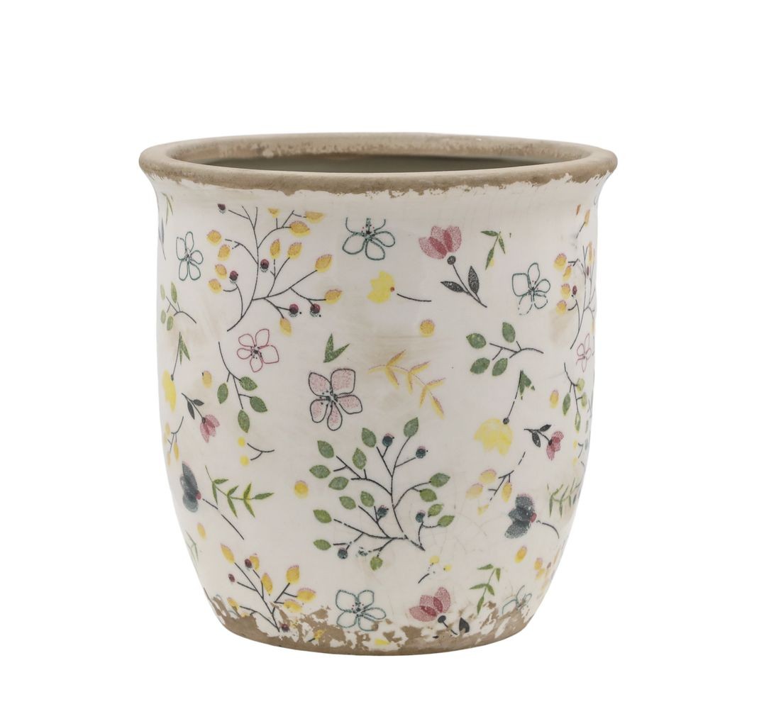 Béžový antik keramický obal květináč s květy Cavaillon M - Ø 14,5*14,5 cm