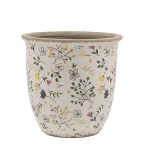 Béžový antik keramický obal květináč s květy Cavaillon L - Ø 17*16 cm