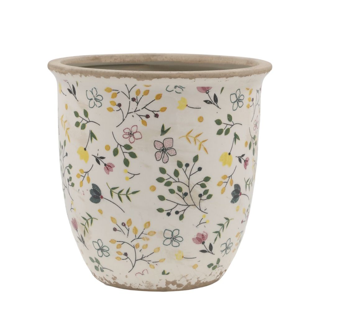Béžový antik keramický obal květináč s květy Cavaillon L - Ø 17*16 cm