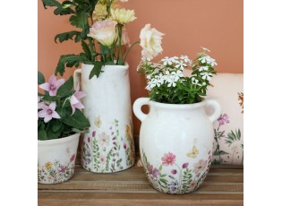 Béžový keramický džbán s oušky a květy Avignon - 19*19 cm