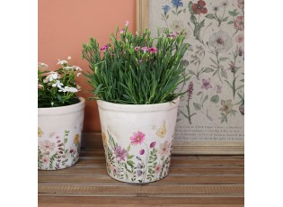 Béžový antik keramický obal květináč s květy Avignon M - Ø 16*16 cm